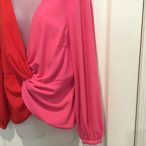 ASOS Colorblock Knot Front Blouse – Bold Red & Pink Statement Top Sz 10 - Picture 5 of 12